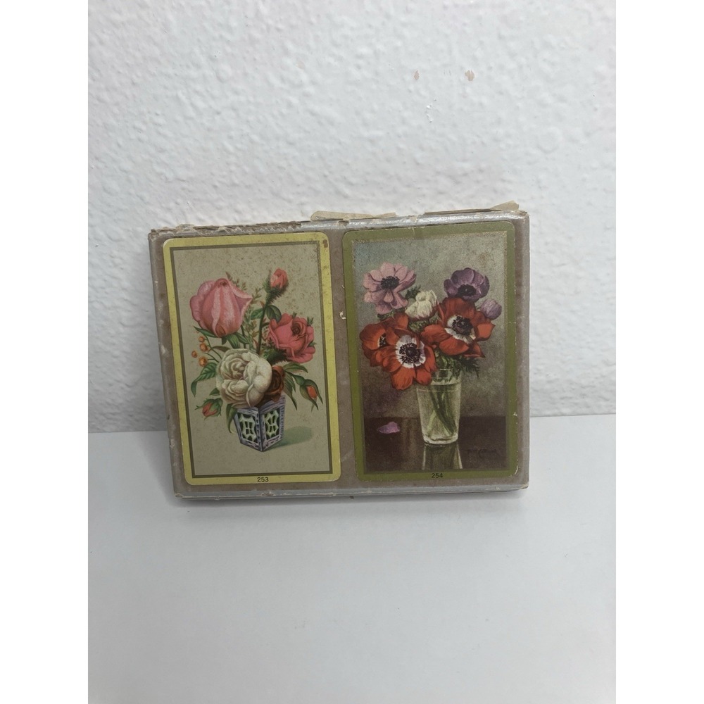 Vintage Congress Bridge Playing Cards 1962 Anemone Flowers Glass Vase 52+1 Joker